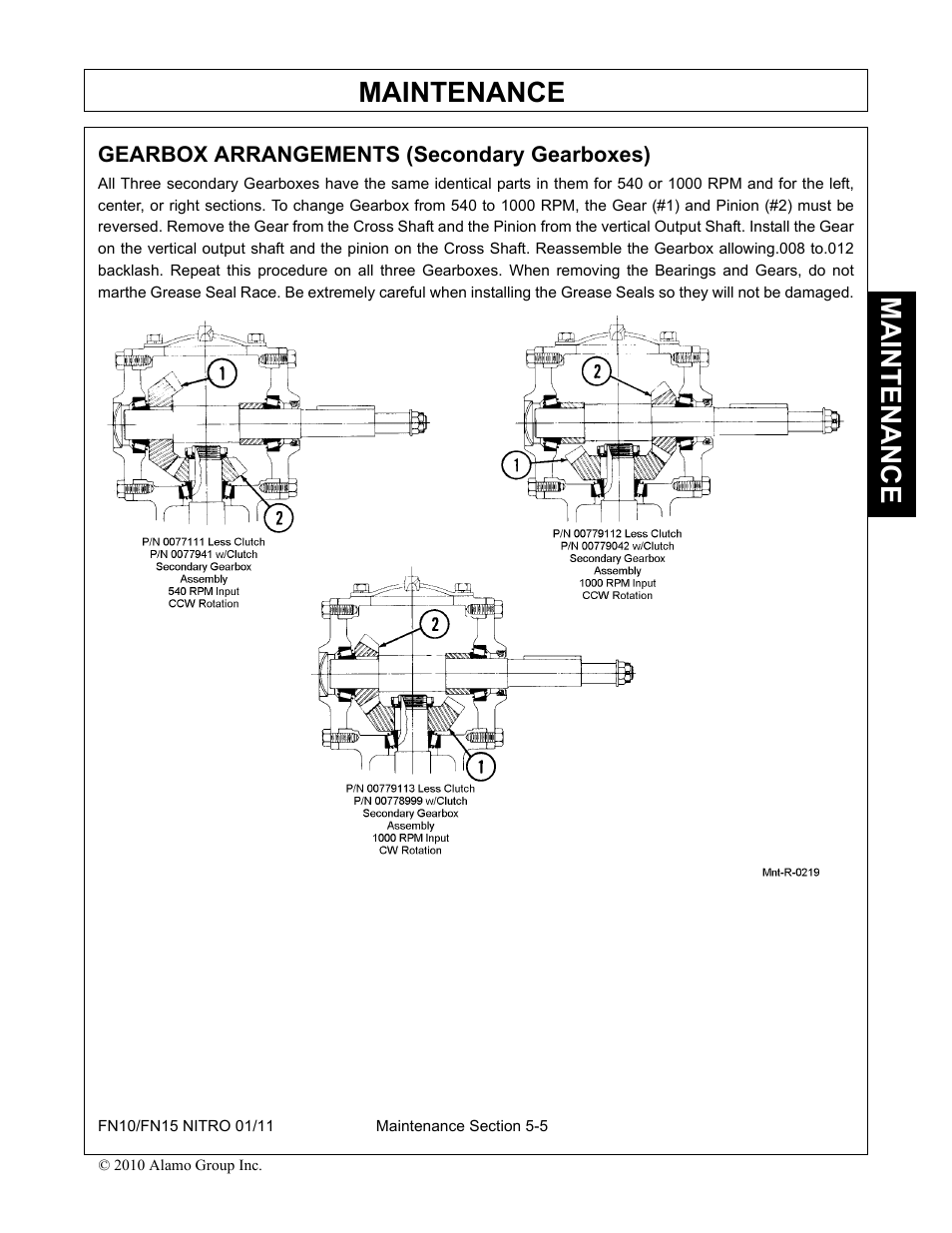 Gearbox arrangements (secondary gearboxes), Gearbox arrangements (secondary gearboxes) -5, Maintenance | Rhino Mounts NITRO FN10 User Manual | Page 147 / 166