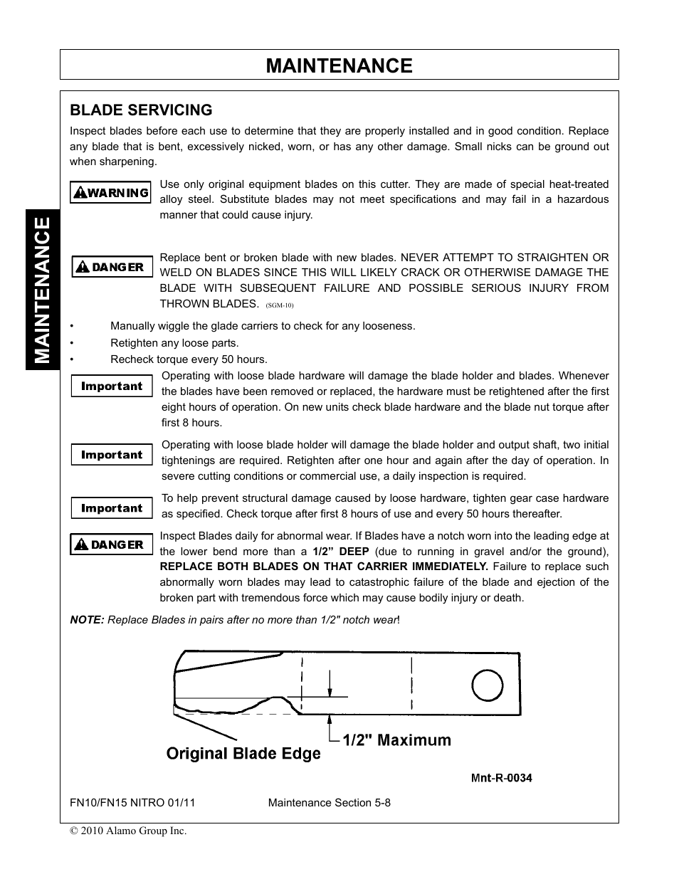 Blade servicing, Blade servicing -8, Maintenance | Rhino Mounts NITRO FN10 User Manual | Page 150 / 166