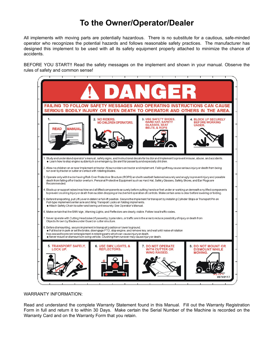 To the owner/operator/dealer | Rhino Mounts NITRO FN10 User Manual | Page 2 / 166