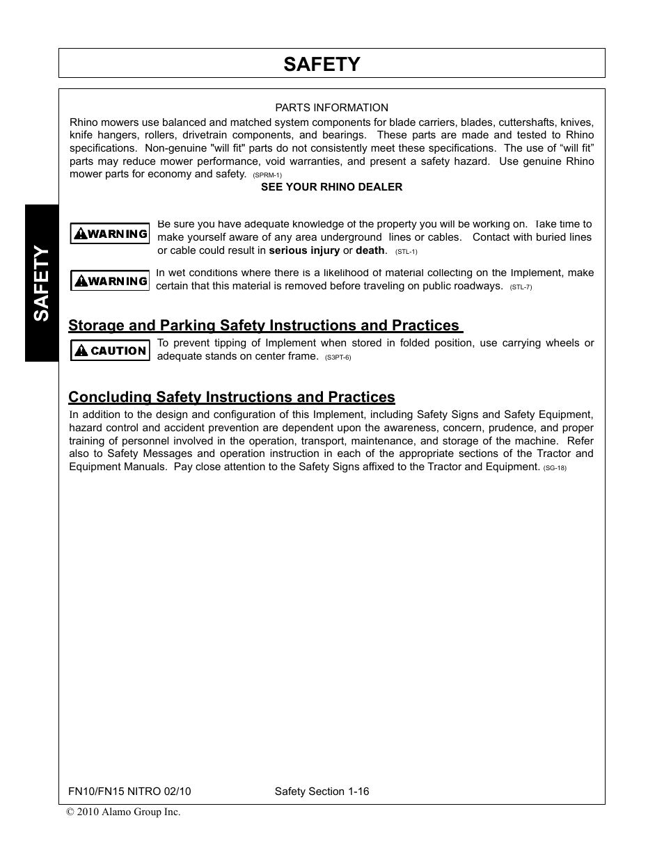 Concluding safety instructions and practices, Safety | Rhino Mounts NITRO FN10 User Manual | Page 22 / 166