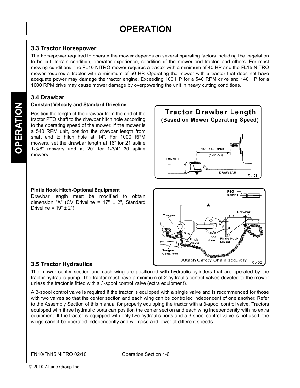 3 tractor horsepower, 4 drawbar, 5 tractor hydraulics | Operation, Opera t ion | Rhino Mounts NITRO FN10 User Manual | Page 98 / 166