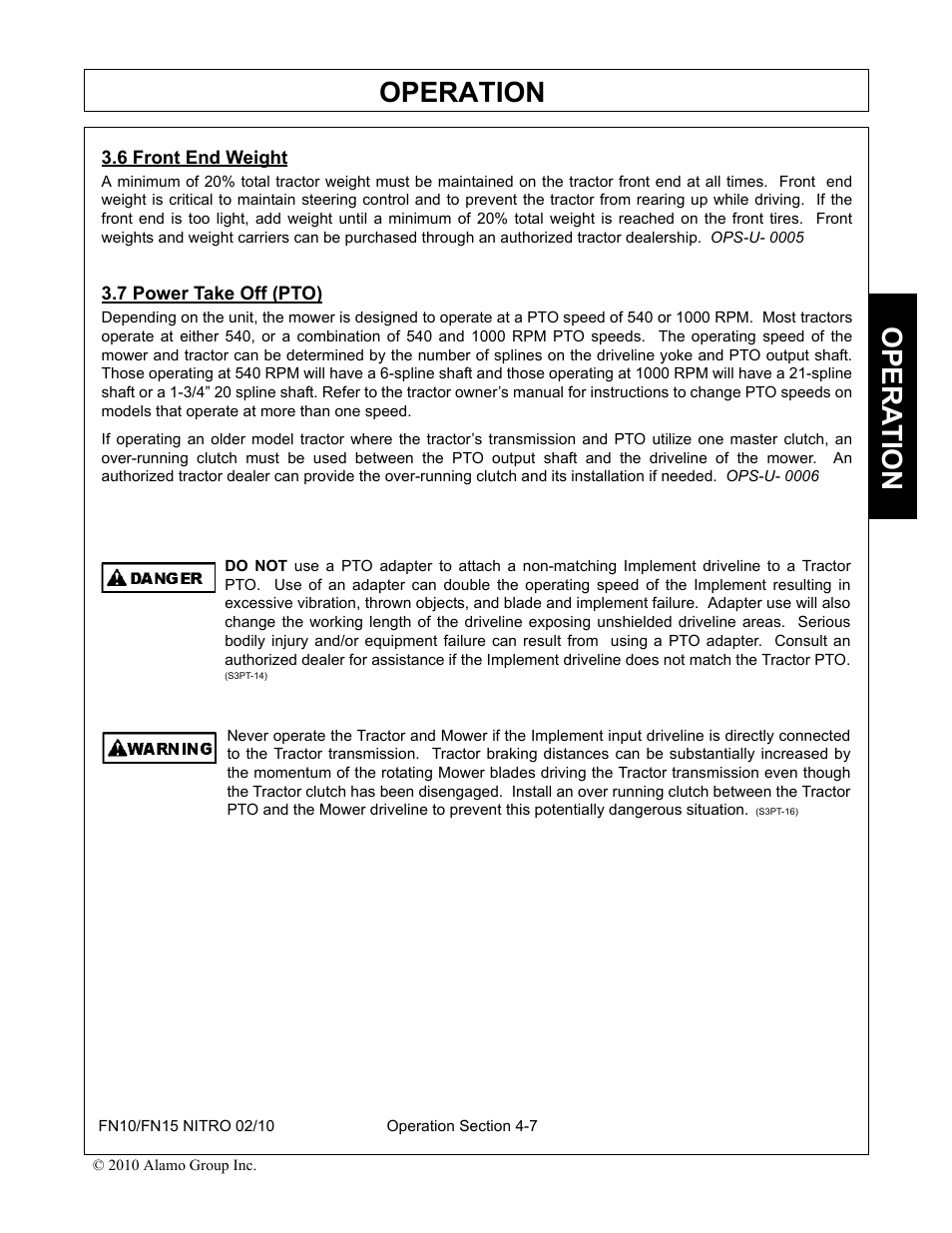 6 front end weight, 7 power take off (pto), Front end weight -7 power take off (pto) -7 | Operation, Opera t ion | Rhino Mounts NITRO FN10 User Manual | Page 99 / 166