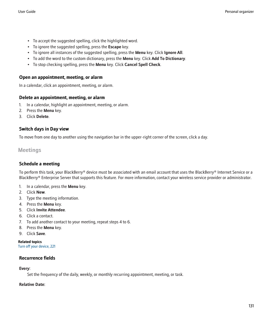 Meetings | Blackberry 9000 User Manual | Page 133 / 275