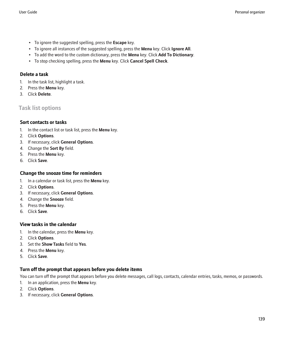 Task list options | Blackberry 9000 User Manual | Page 141 / 275
