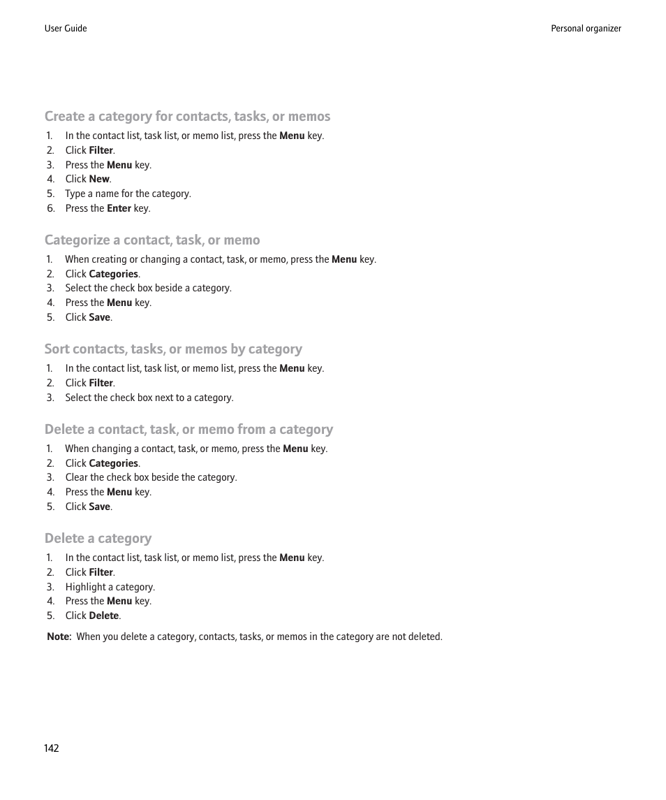 Delete a category | Blackberry 9000 User Manual | Page 144 / 275