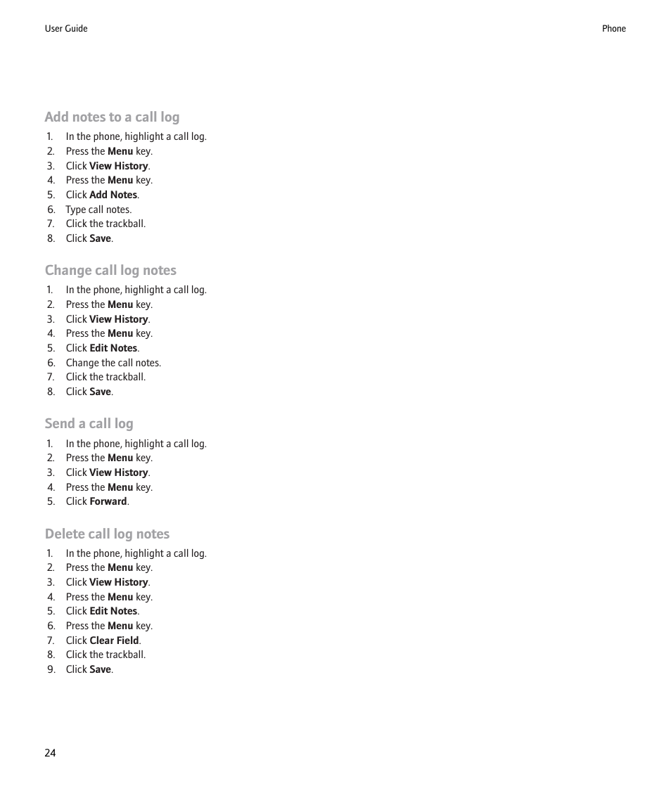 Send a call log | Blackberry 9000 User Manual | Page 26 / 275