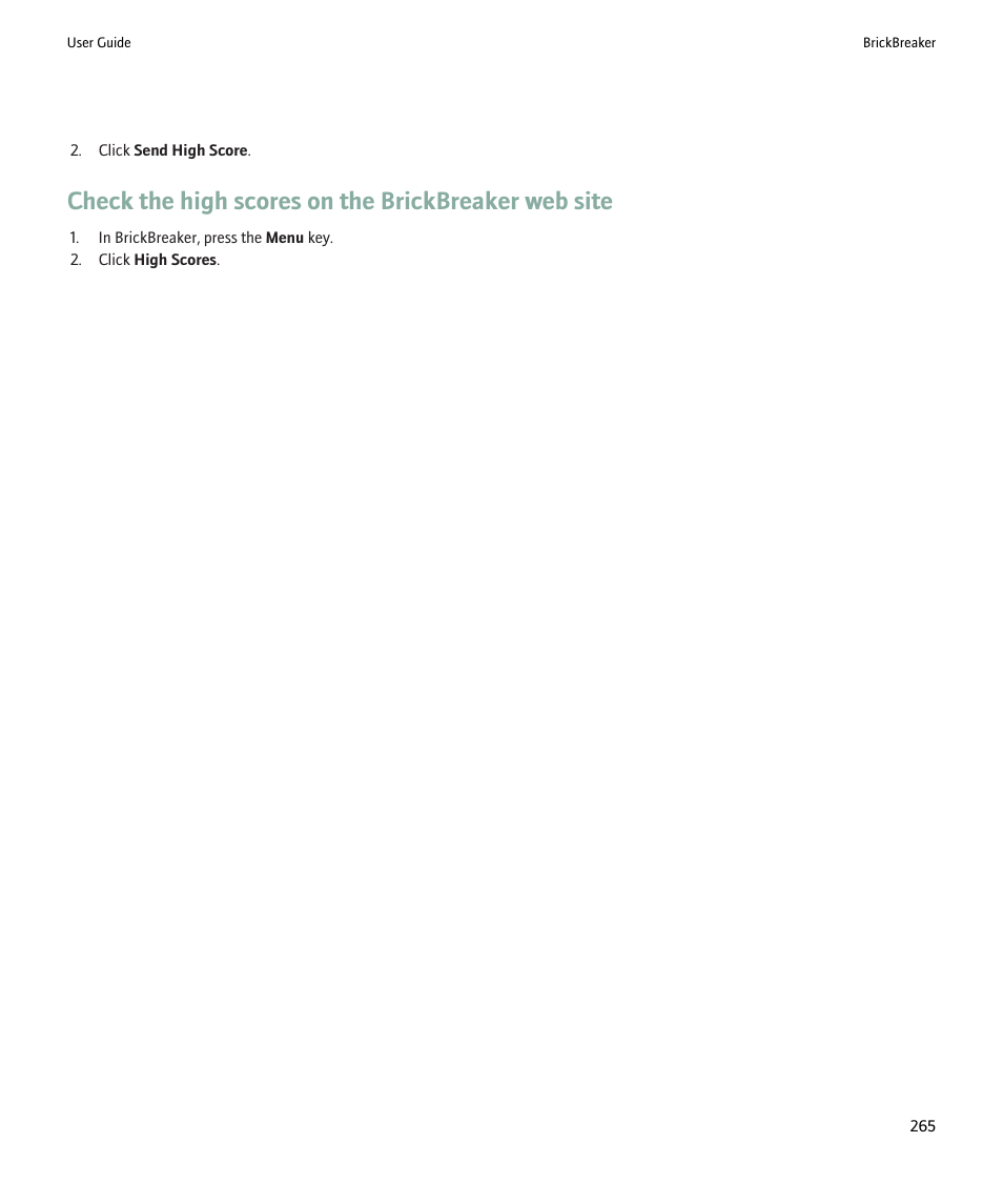 Check the high scores on the brickbreaker web site | Blackberry 9000 User Manual | Page 267 / 275