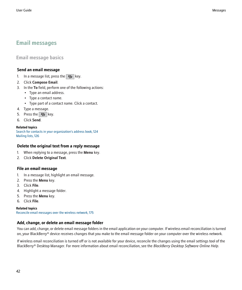 Email messages, Email message basics | Blackberry 9000 User Manual | Page 44 / 275