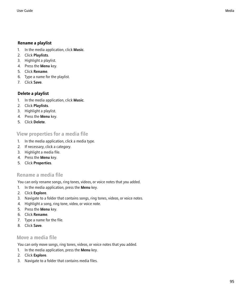 View properties for a media file, Rename a media file, Move a media file | Blackberry 9000 User Manual | Page 97 / 275