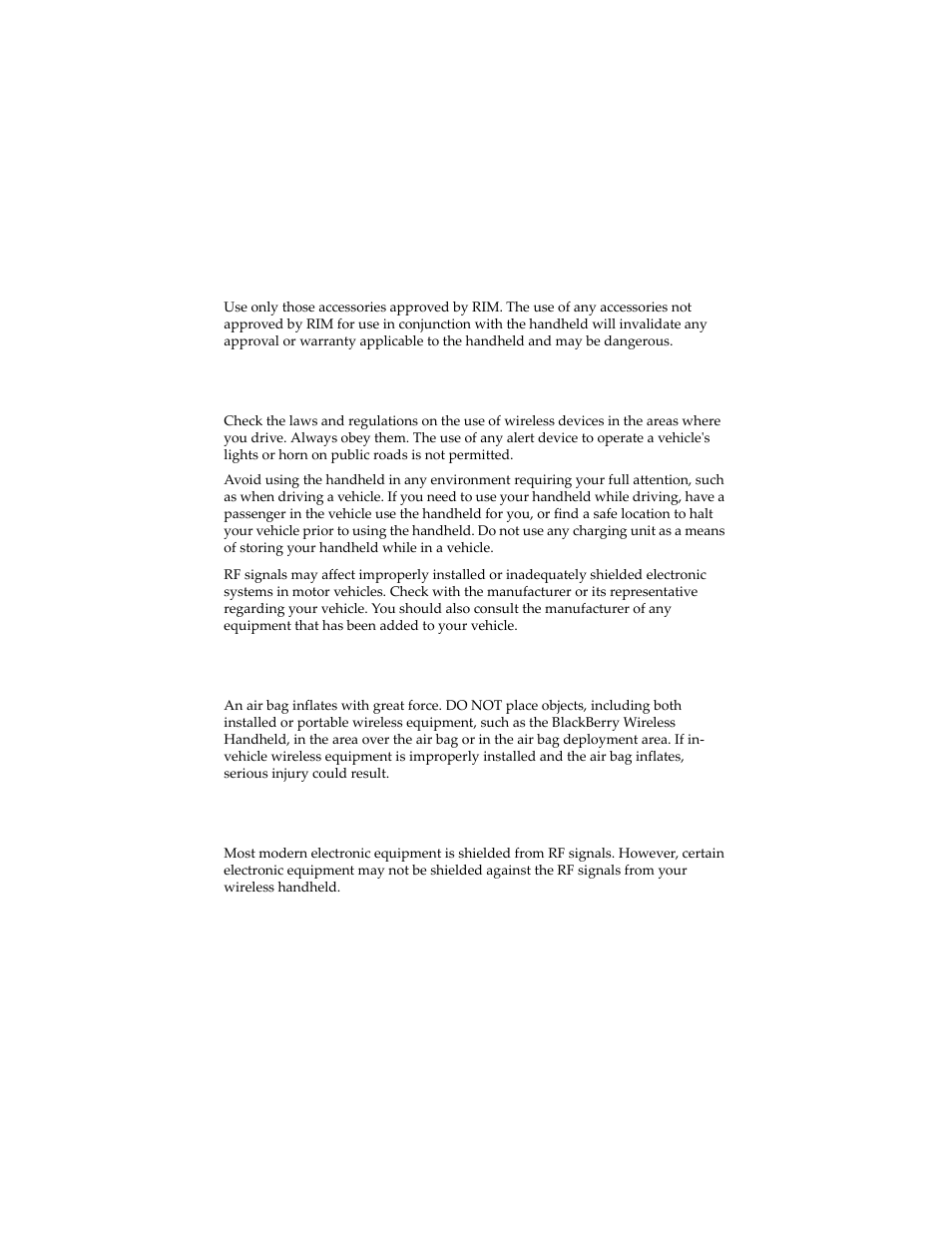 Accessories, Driving, Electronic devices | Blackberry 6210 User Manual | Page 10 / 311