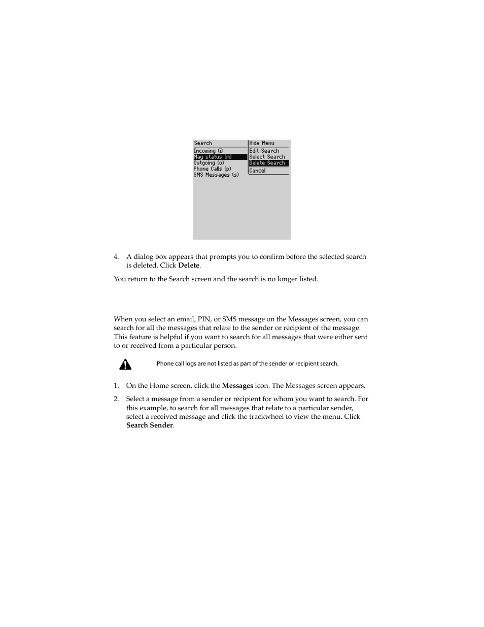 To search for a sender or recipient | Blackberry 6210 User Manual | Page 105 / 311