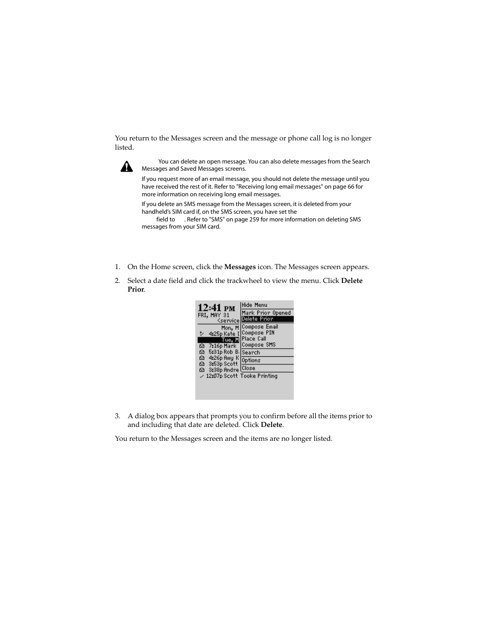 To delete multiple items by date | Blackberry 6210 User Manual | Page 110 / 311