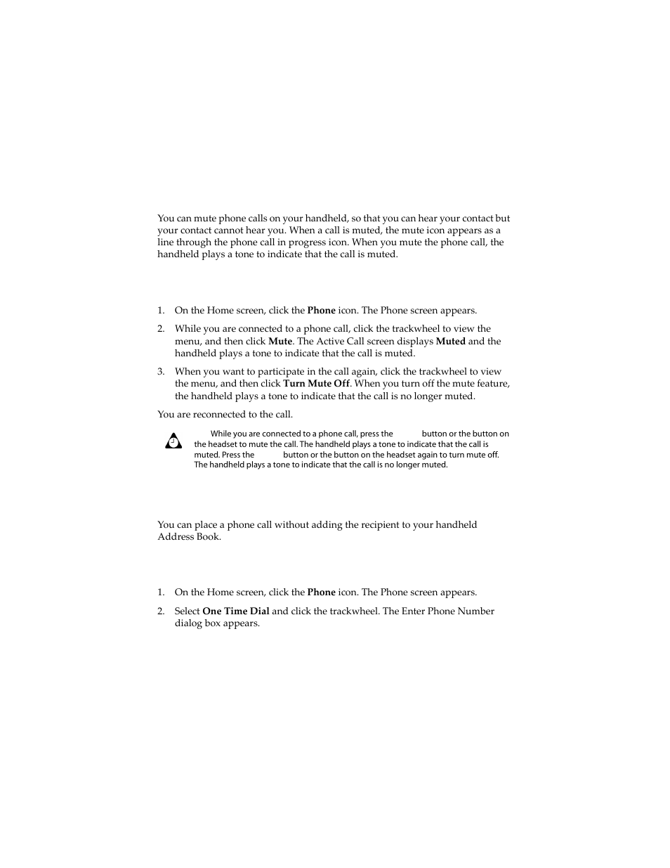 Muting phone calls, To mute phone calls, Placing one-time phone calls | To place one-time phone calls, Muting phone calls placing one-time phone calls | Blackberry 6210 User Manual | Page 143 / 311