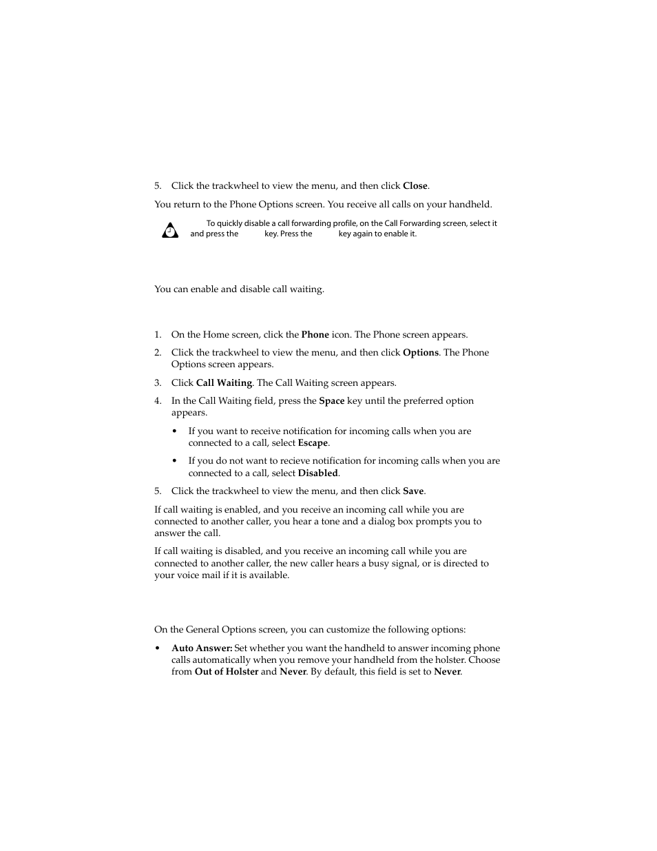 Setting call waiting, Setting general phone options | Blackberry 6210 User Manual | Page 151 / 311
