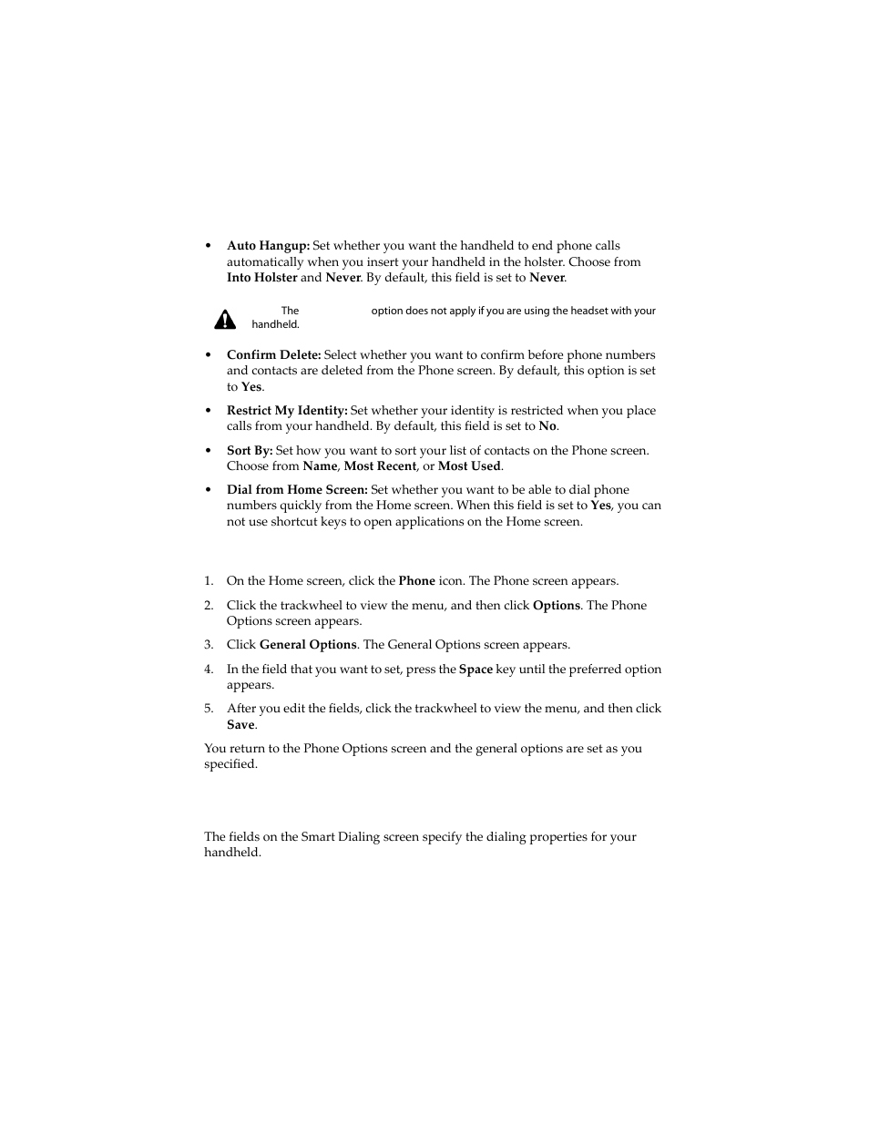 Setting smart dialing options | Blackberry 6210 User Manual | Page 152 / 311