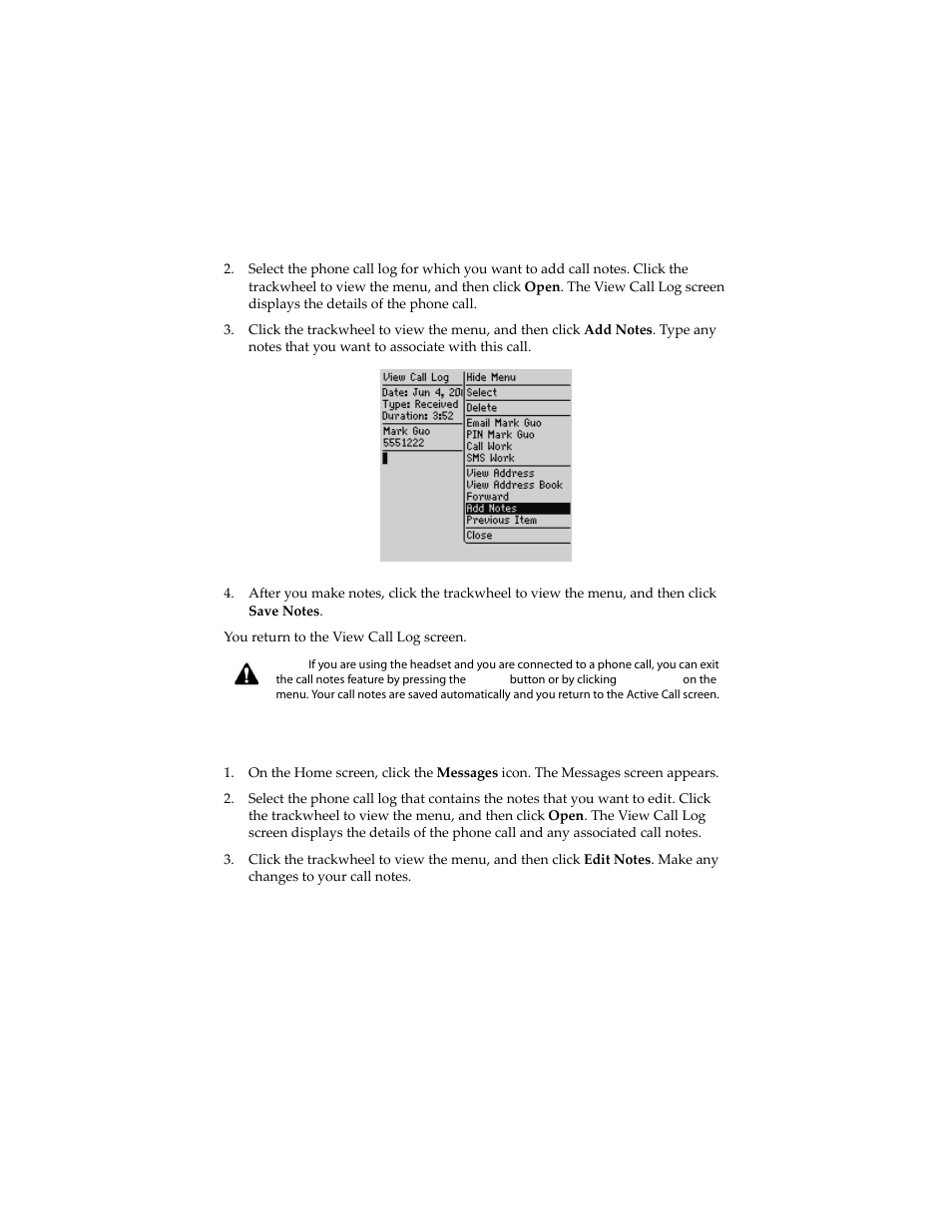 To edit call notes | Blackberry 6210 User Manual | Page 156 / 311