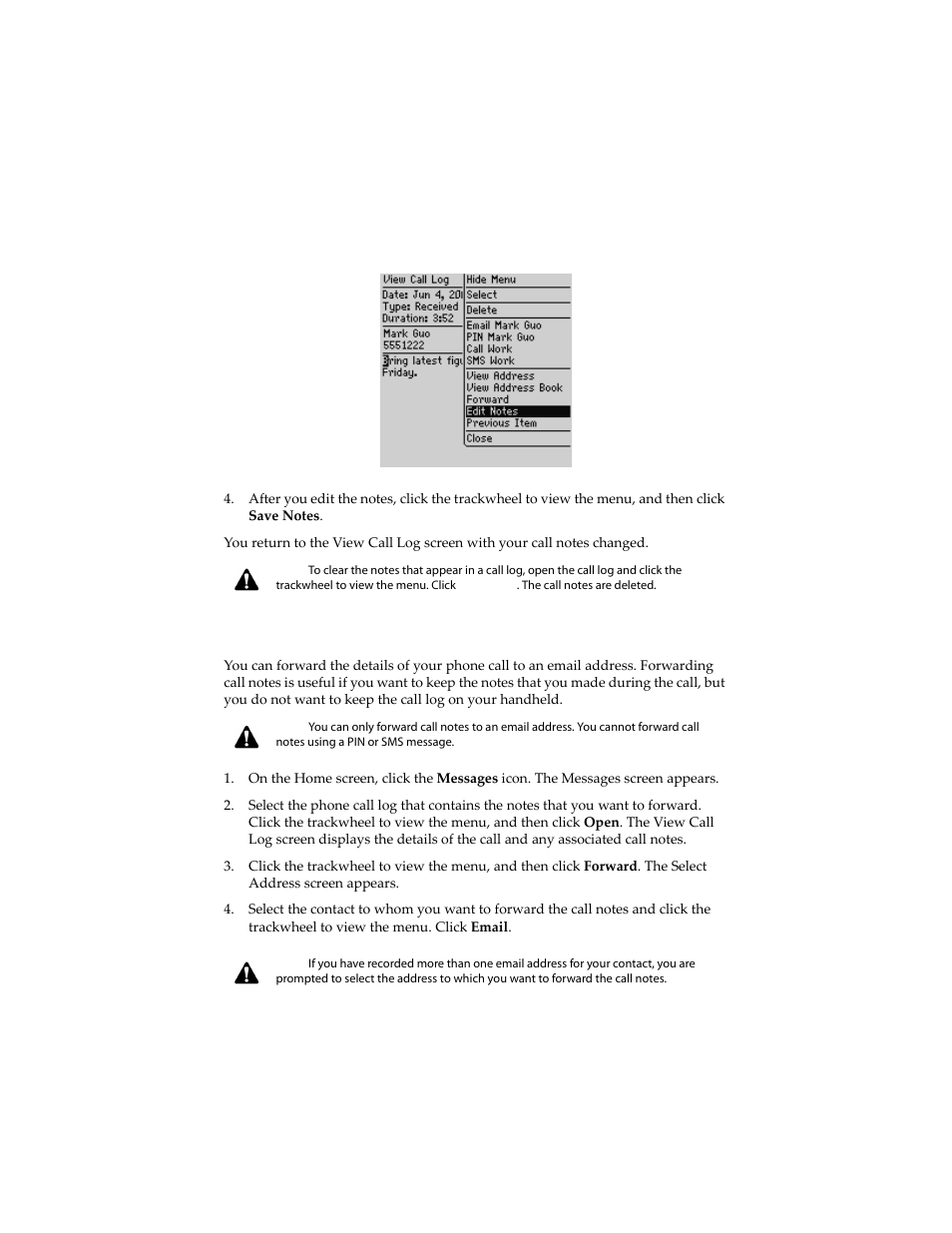 To forward a call log | Blackberry 6210 User Manual | Page 157 / 311