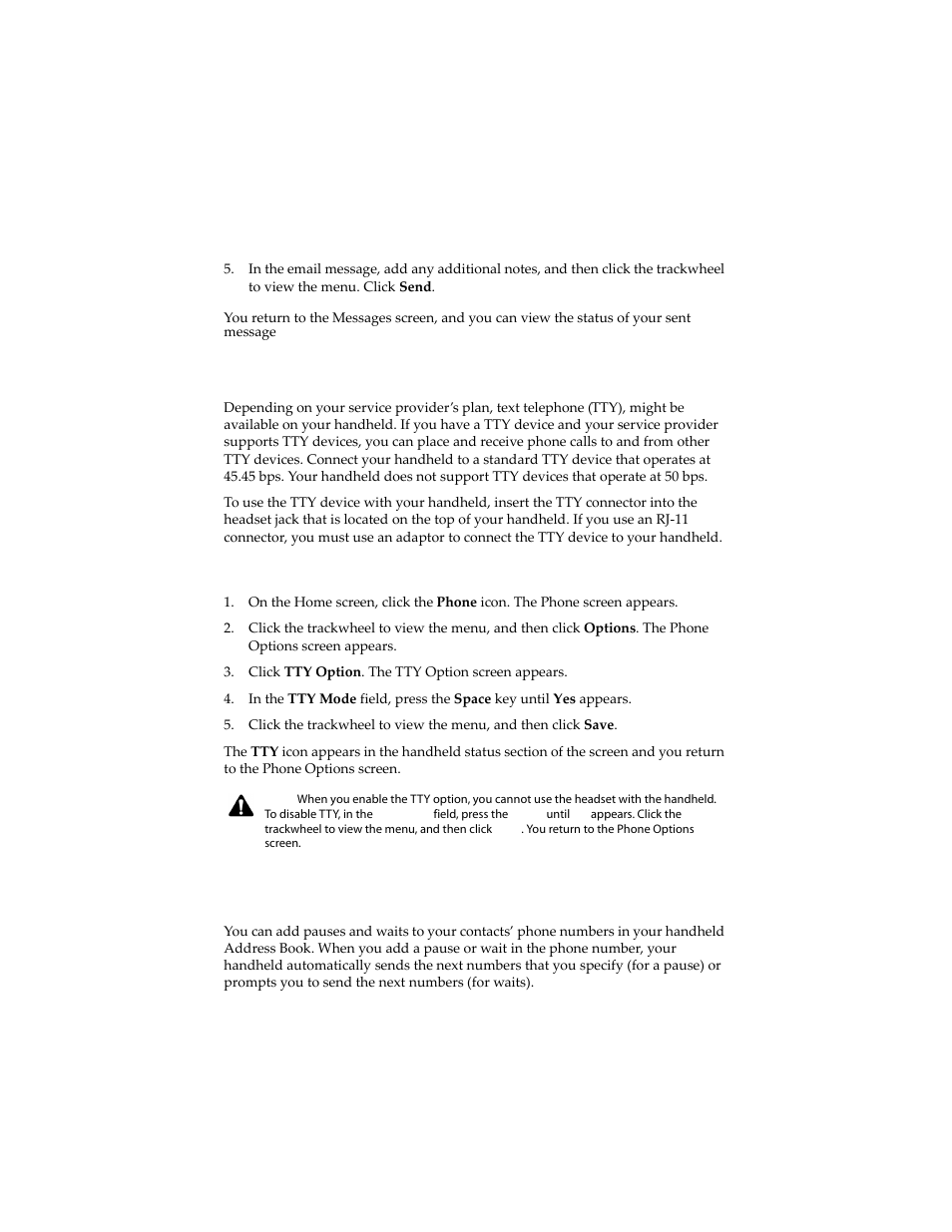 Tty option, Using pauses and waits | Blackberry 6210 User Manual | Page 158 / 311