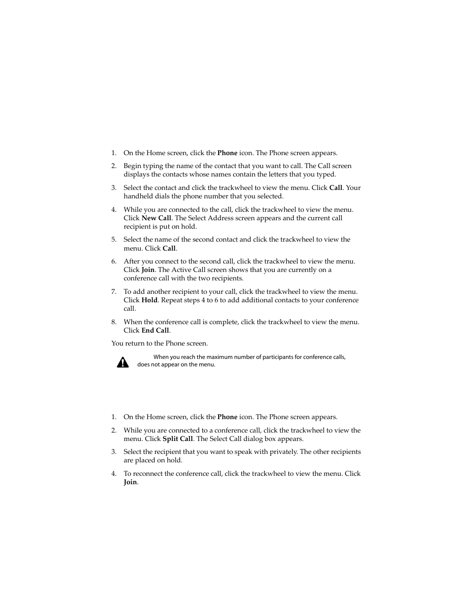 To set up a conference call, To speak to one recipient during a conference call | Blackberry 6210 User Manual | Page 160 / 311