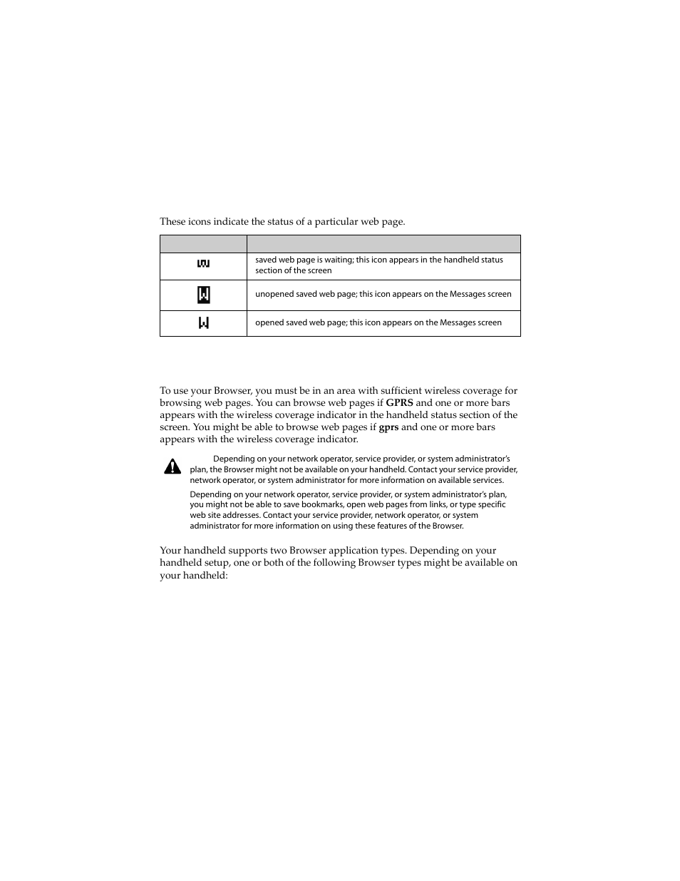 Browser icons, Before you begin, Browser icons before you begin | Blackberry 6210 User Manual | Page 166 / 311