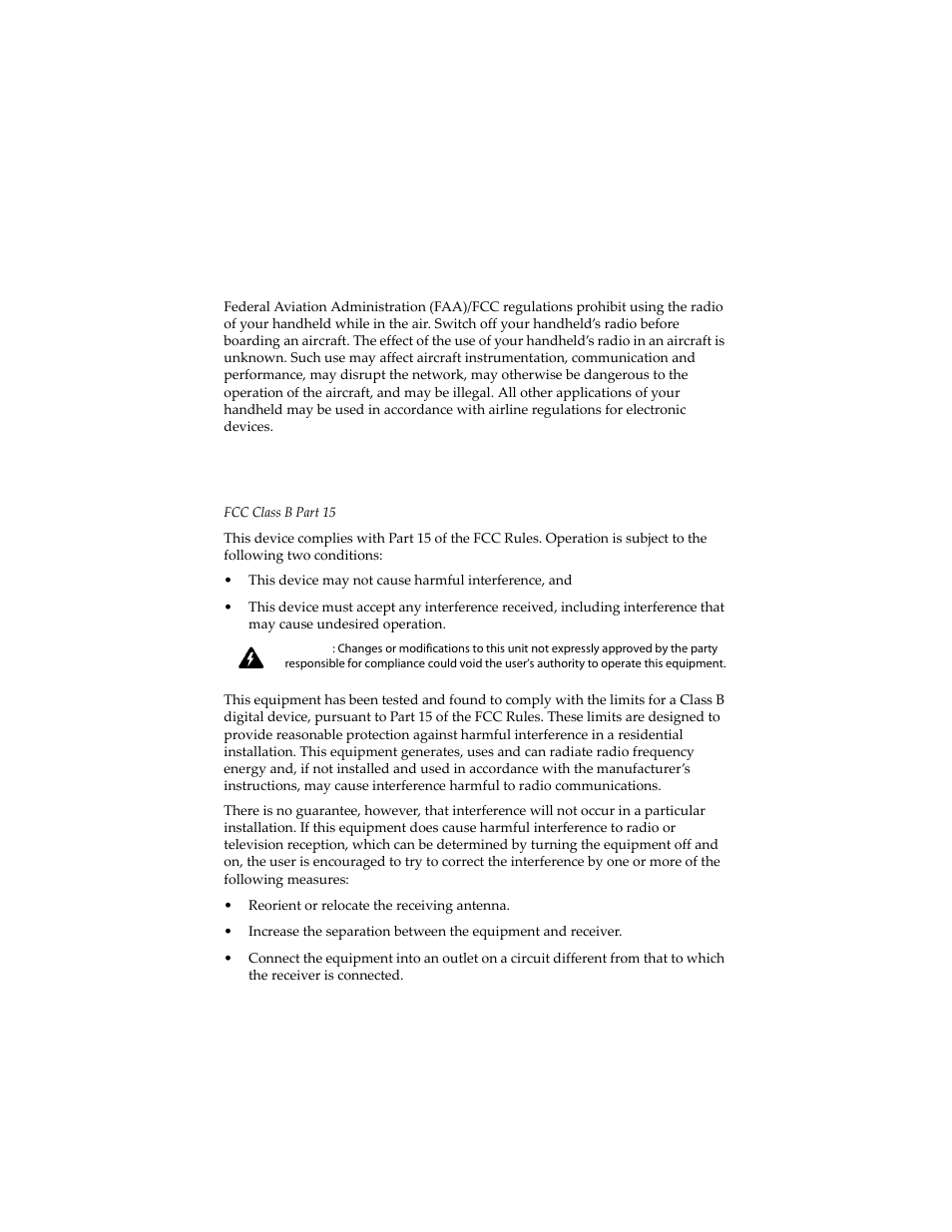 Aircraft, Fcc compliance statement (usa) | Blackberry 6210 User Manual | Page 17 / 311