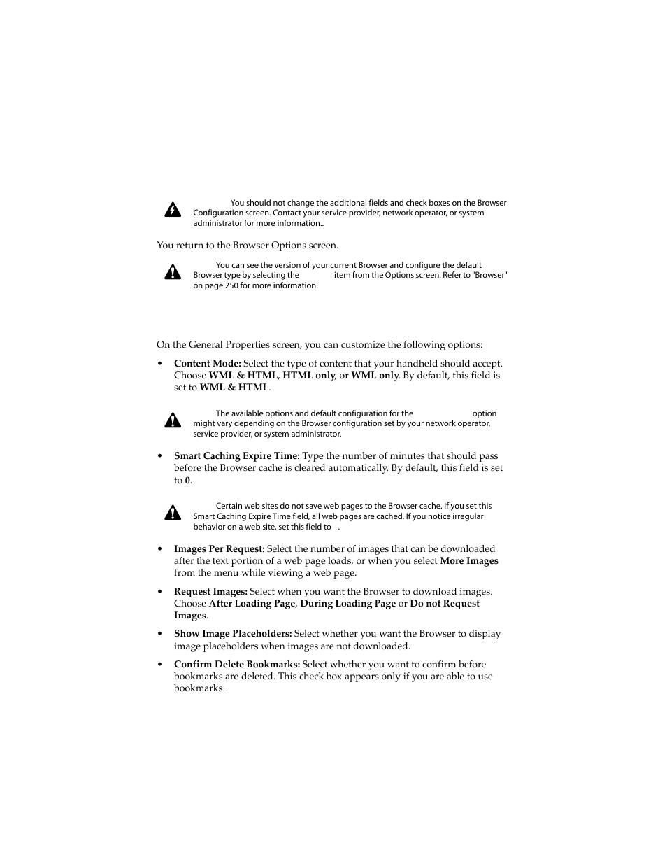 Setting general browser options | Blackberry 6210 User Manual | Page 172 / 311