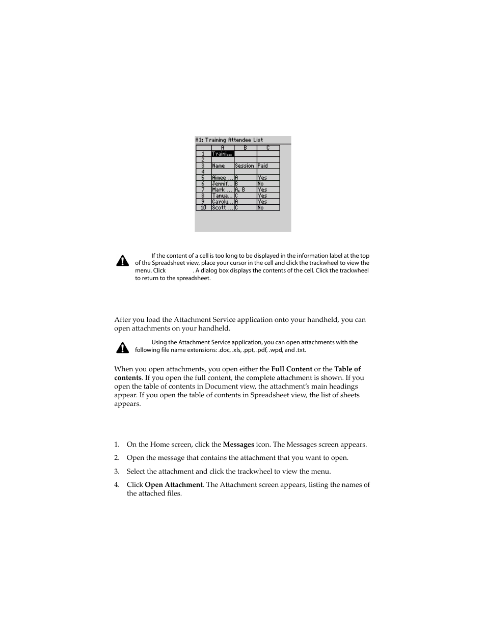 Opening attachments, To open the table of contents | Blackberry 6210 User Manual | Page 187 / 311