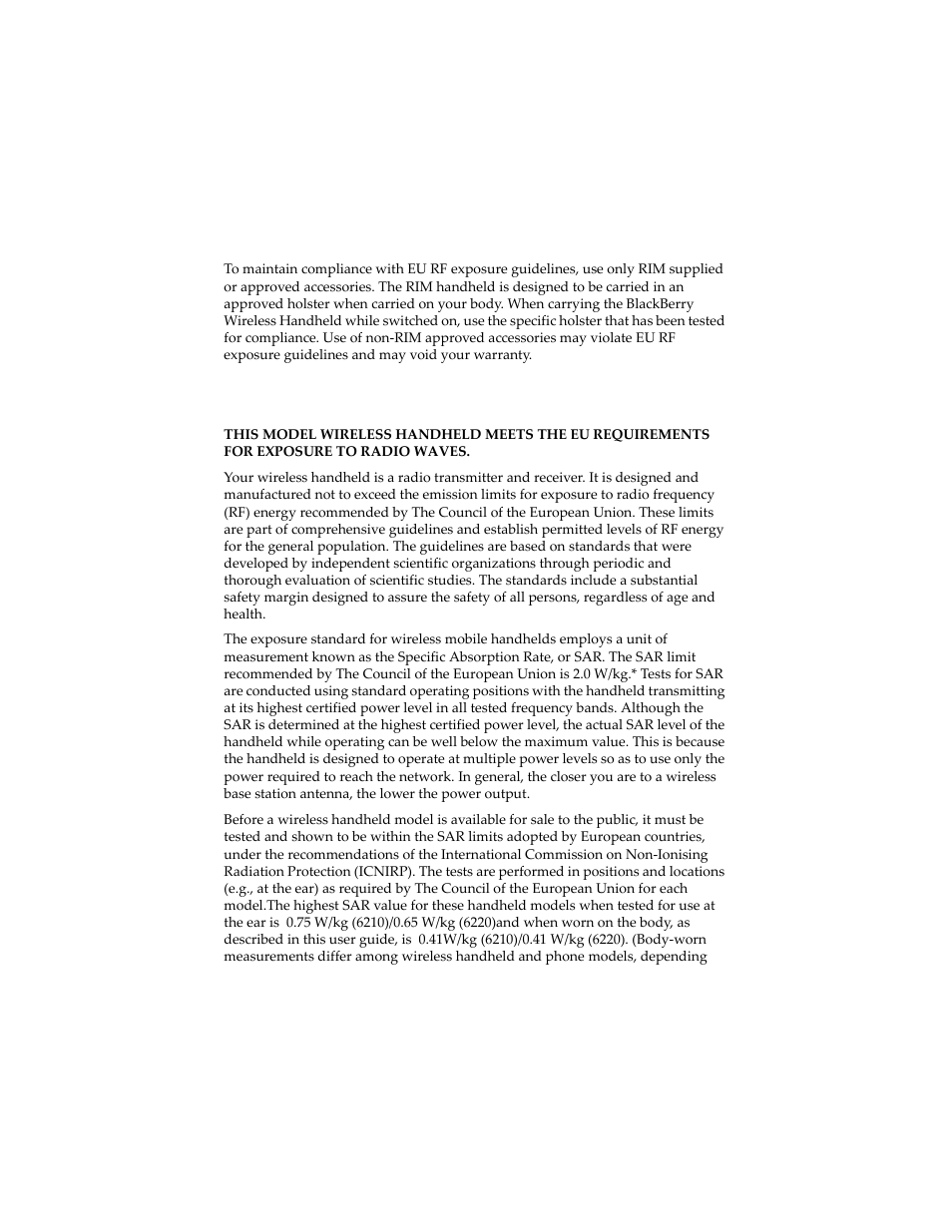 Specific absorption rate data | Blackberry 6210 User Manual | Page 19 / 311