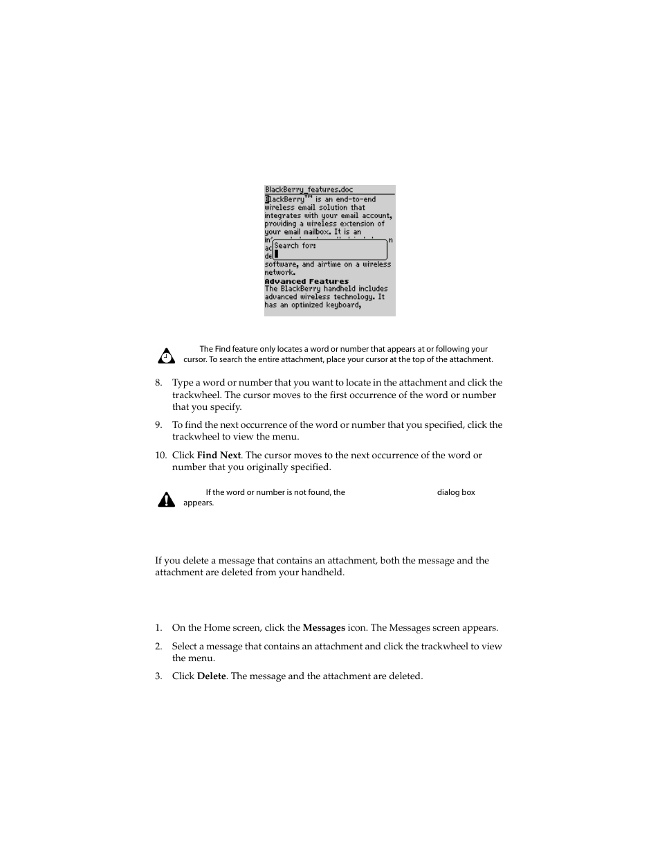 Deleting attachments, To delete attachments | Blackberry 6210 User Manual | Page 196 / 311