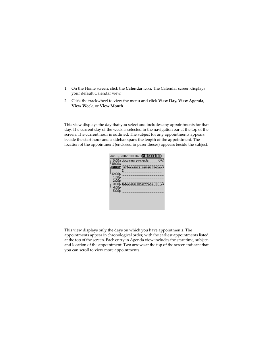 To change calendar views | Blackberry 6210 User Manual | Page 208 / 311