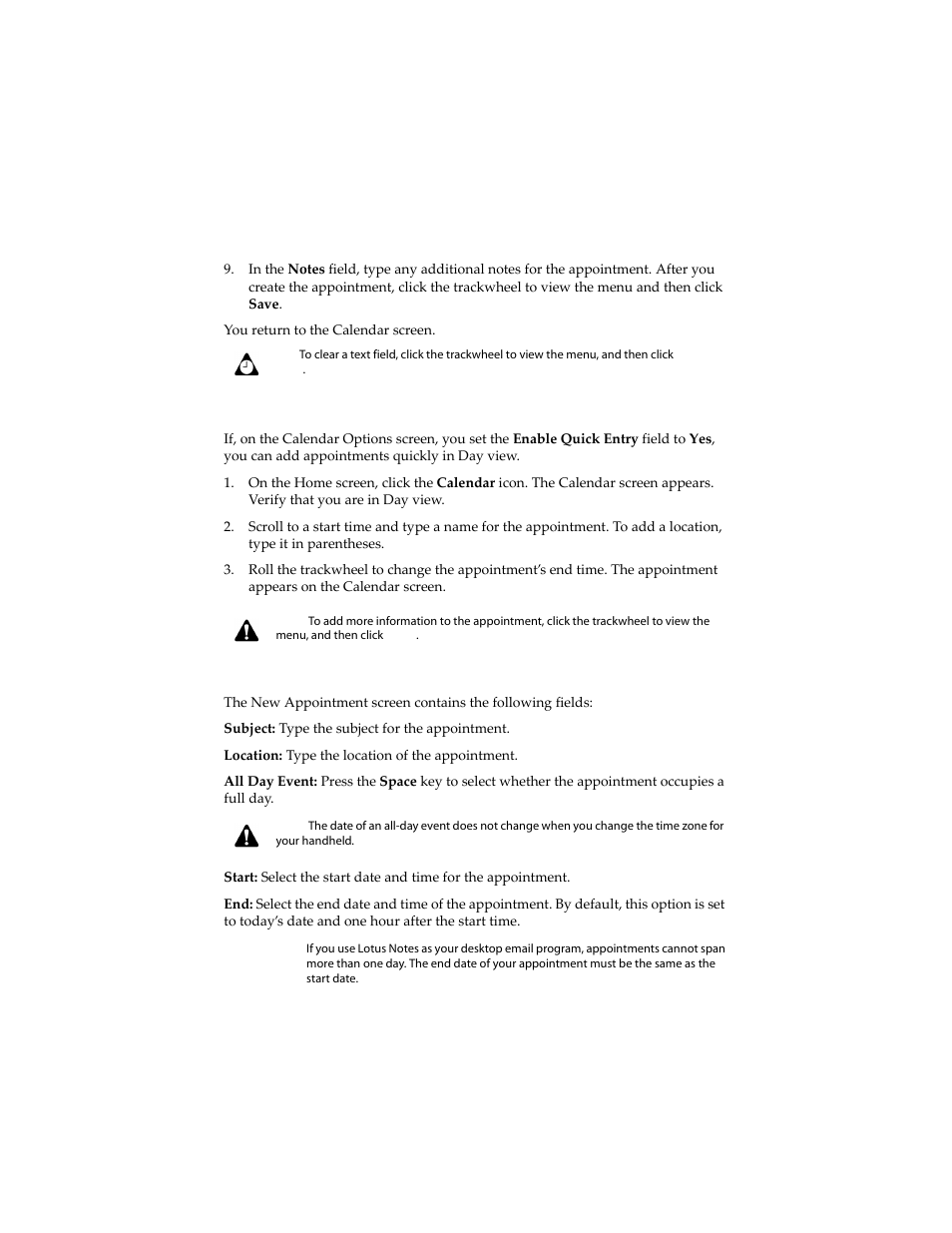 Appointment fields | Blackberry 6210 User Manual | Page 217 / 311