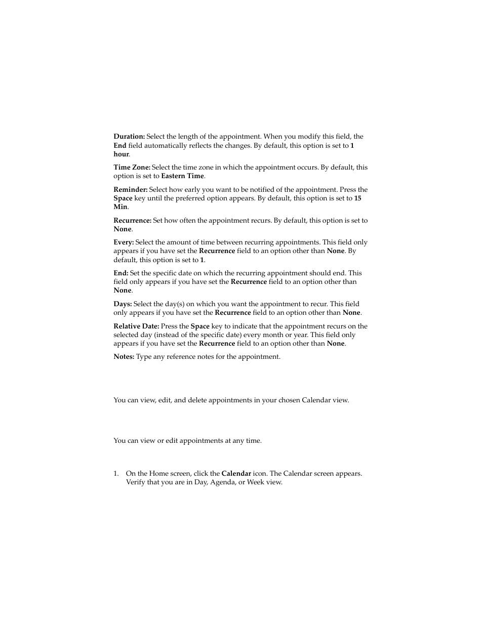 Managing appointments, Viewing and editing appointments | Blackberry 6210 User Manual | Page 218 / 311