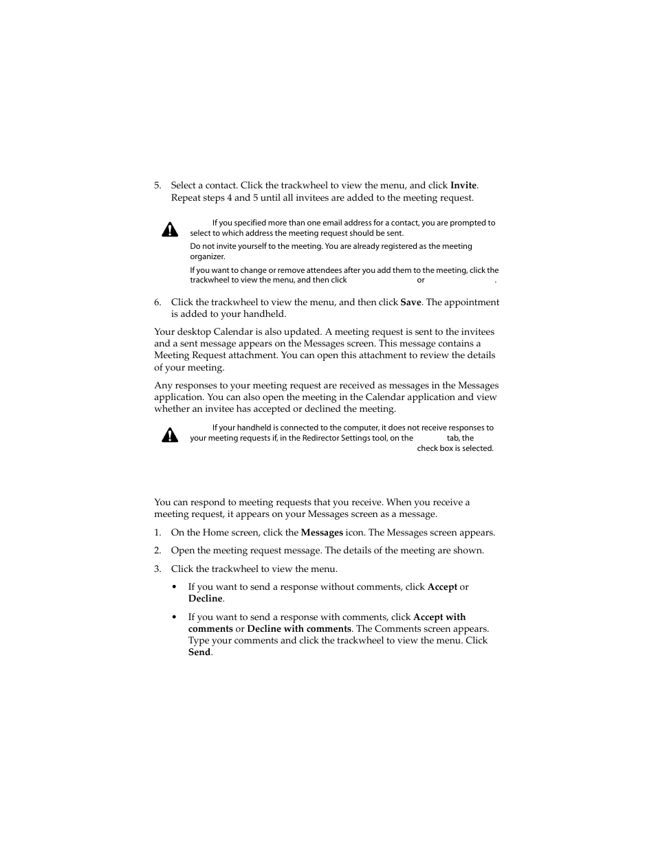 To respond to meeting requests | Blackberry 6210 User Manual | Page 223 / 311