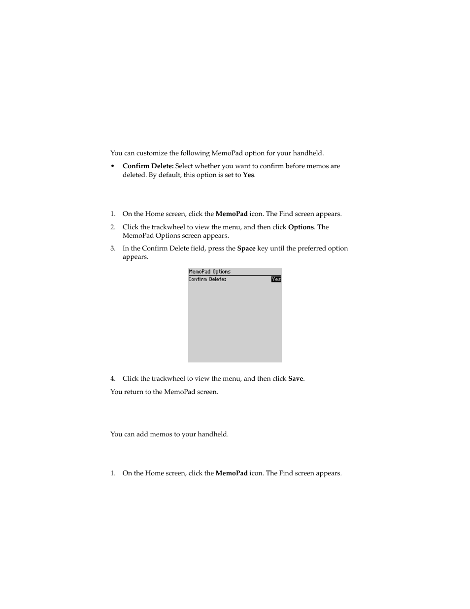 Setting memopad options, To set memopad options, Adding memos | To add memos, Setting memopad options adding memos | Blackberry 6210 User Manual | Page 228 / 311