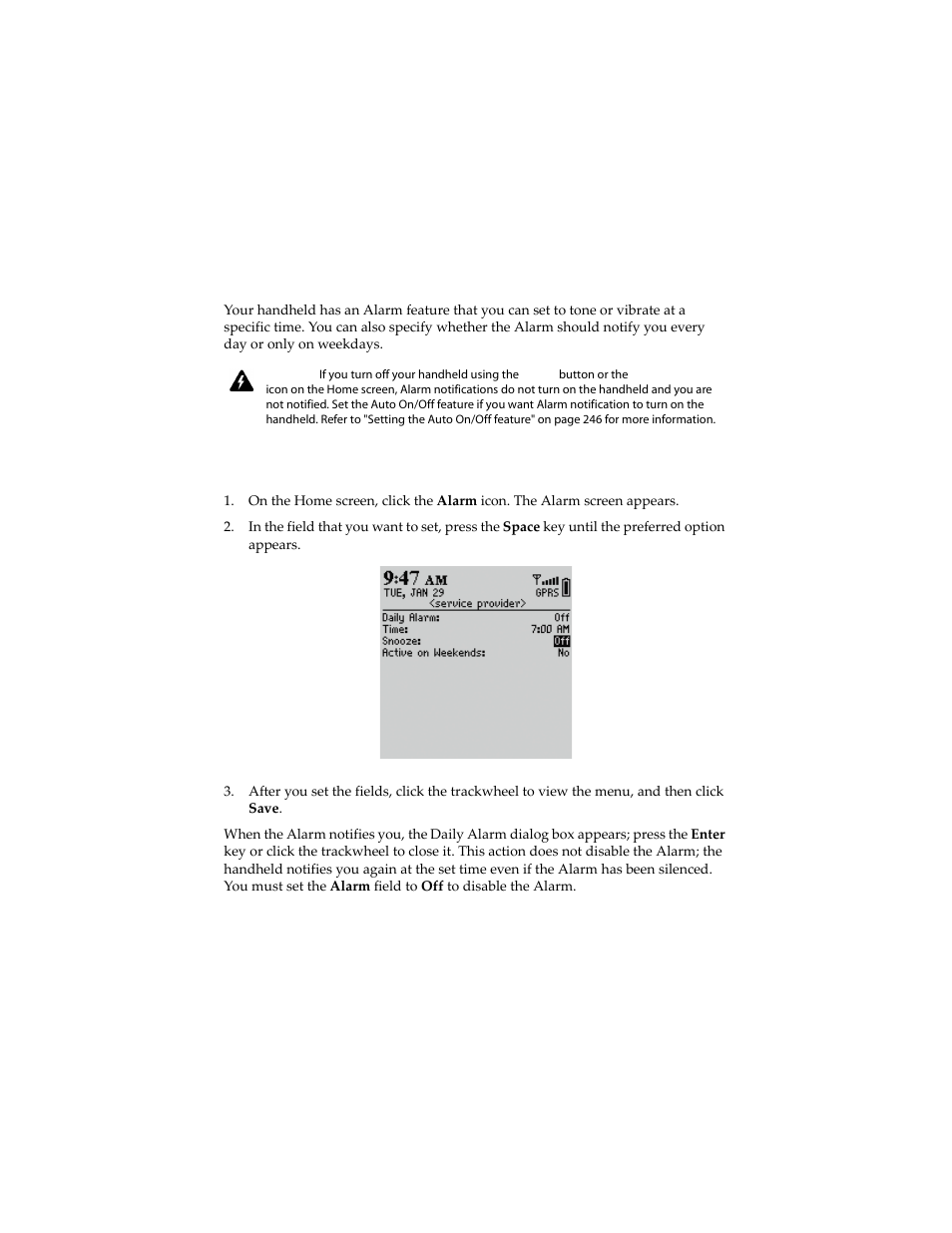 Setting the alarm, To set the alarm | Blackberry 6210 User Manual | Page 236 / 311