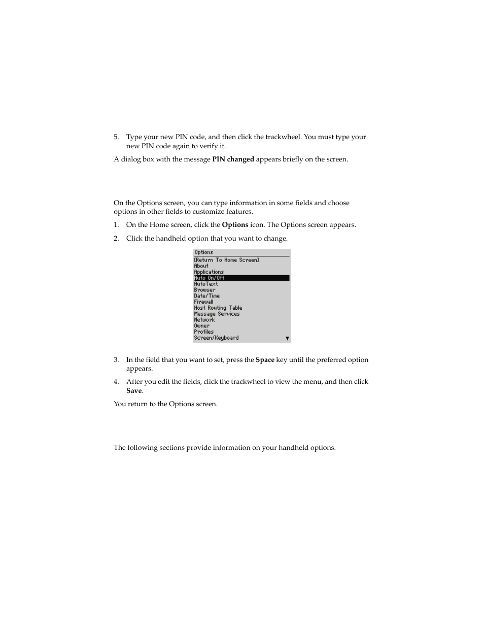 Customizing handheld options, Handheld options, Customizing handheld options handheld options | Blackberry 6210 User Manual | Page 249 / 311