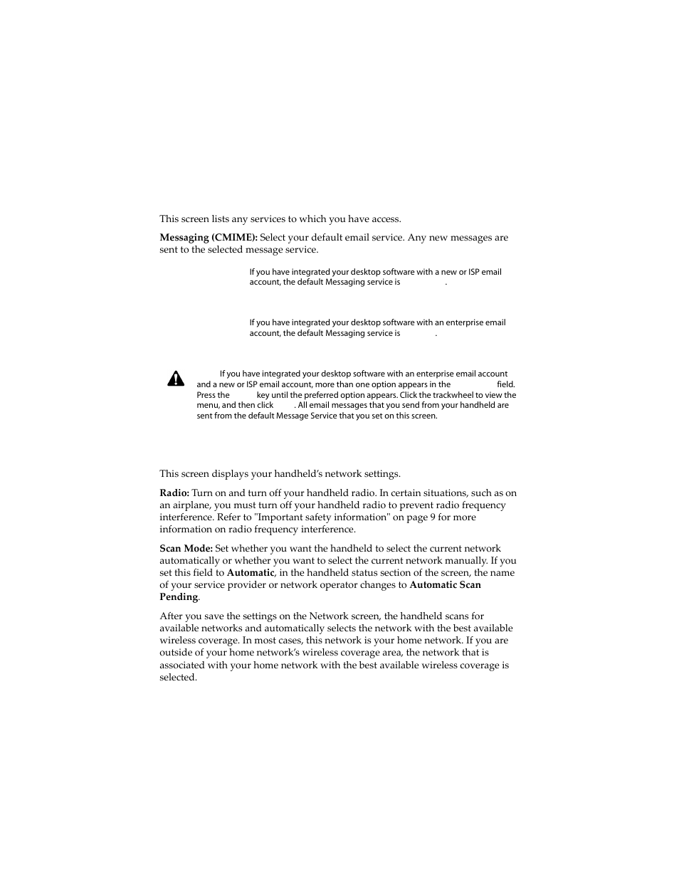 Message services, Network | Blackberry 6210 User Manual | Page 253 / 311