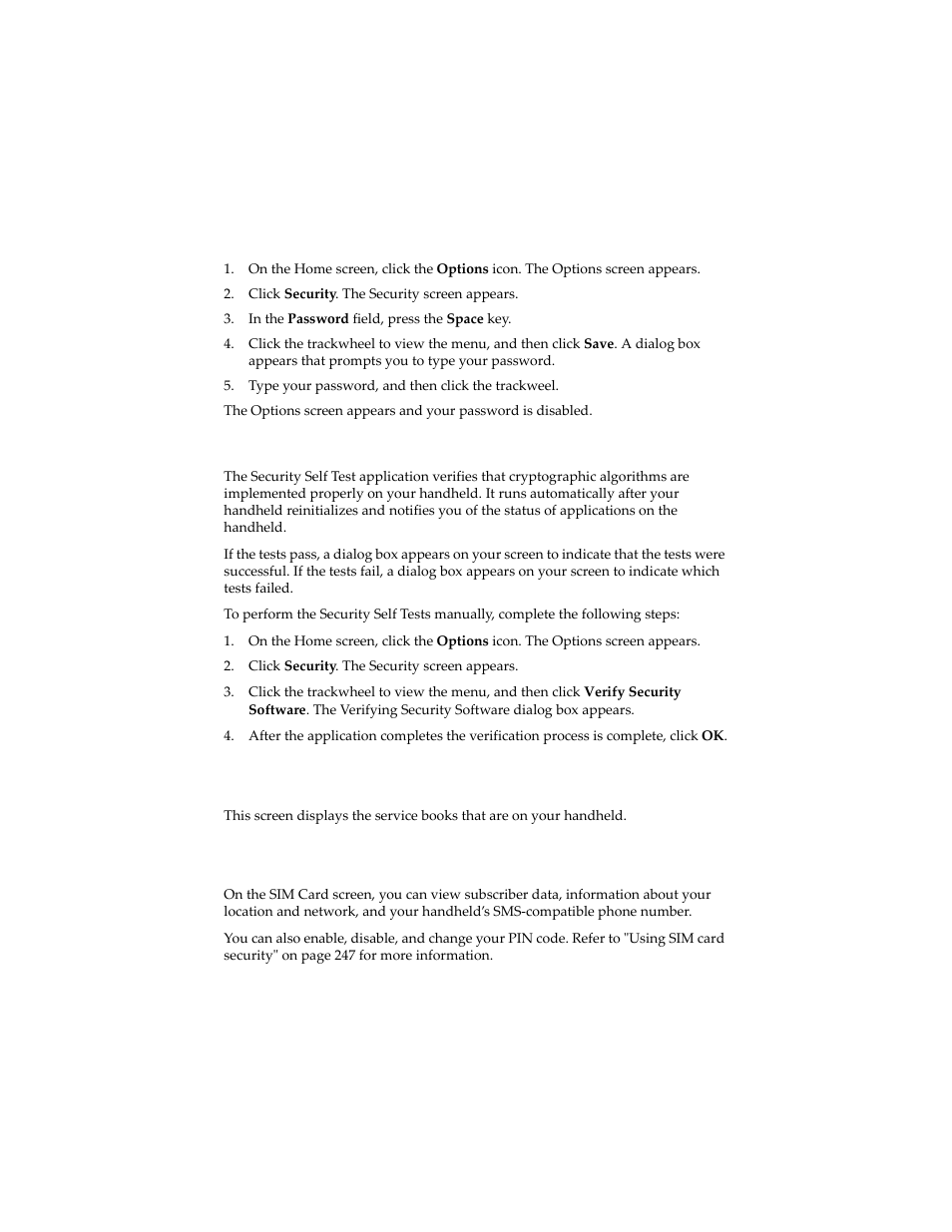 Service book, Sim card | Blackberry 6210 User Manual | Page 258 / 311