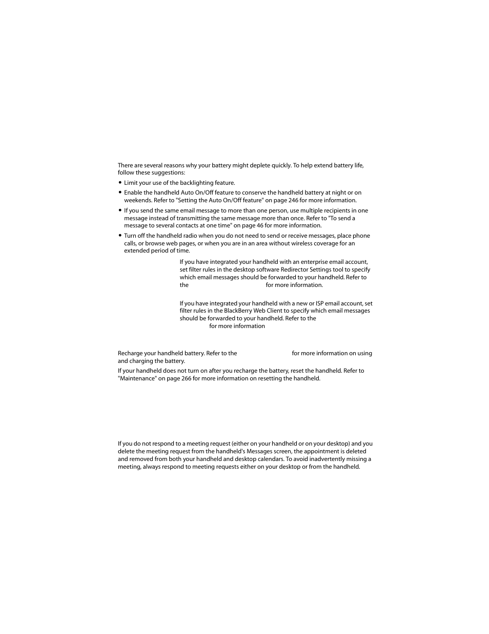 Battery, Calendar | Blackberry 6210 User Manual | Page 265 / 311
