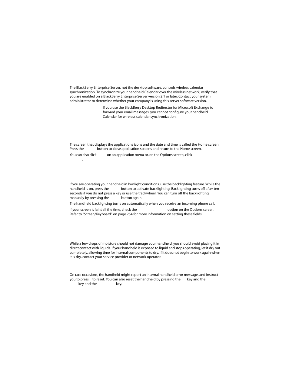 Home screen, Lcd screen, Maintenance | Blackberry 6210 User Manual | Page 266 / 311