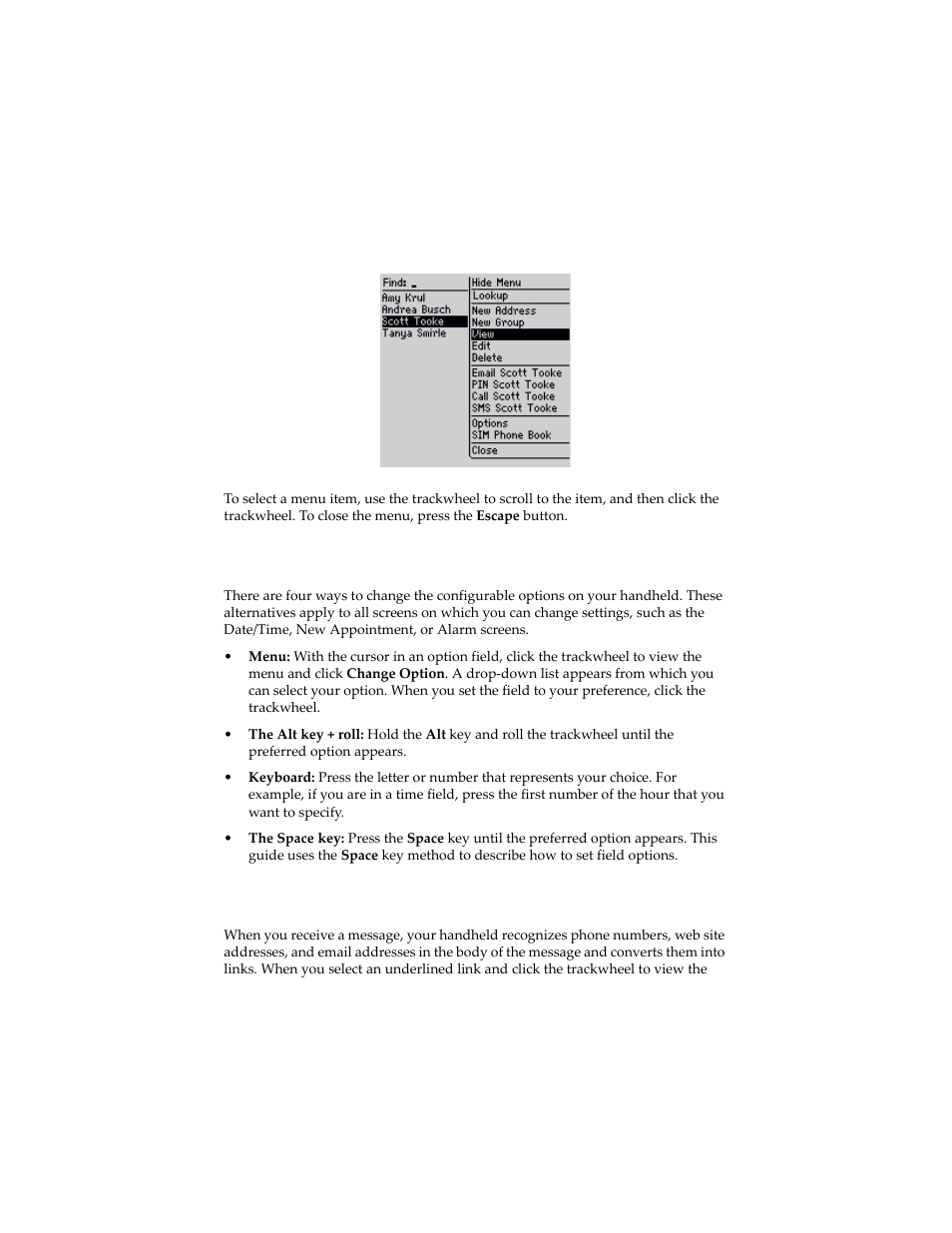 To scroll through options, To use links | Blackberry 6210 User Manual | Page 34 / 311
