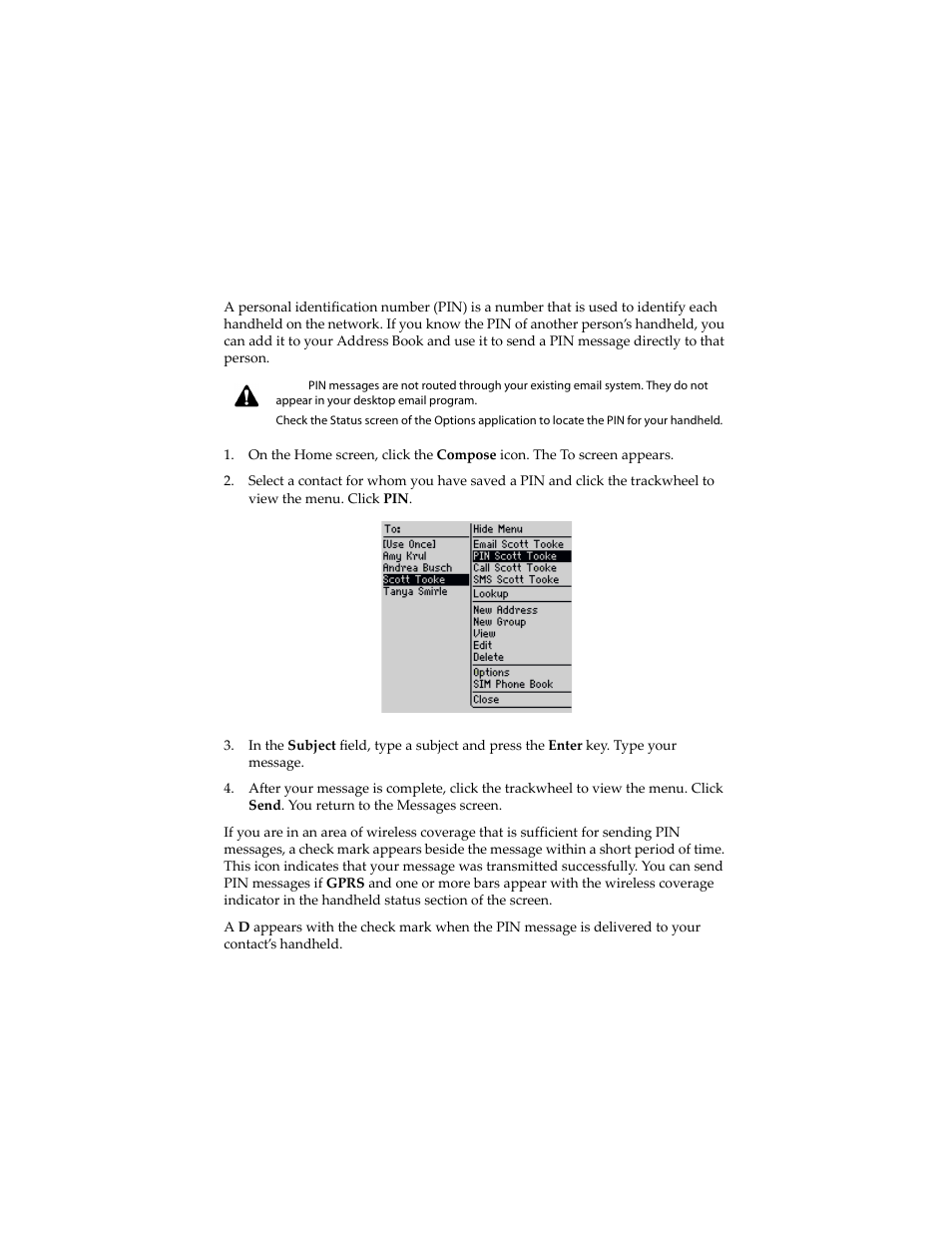 To send a pin message | Blackberry 6210 User Manual | Page 45 / 311