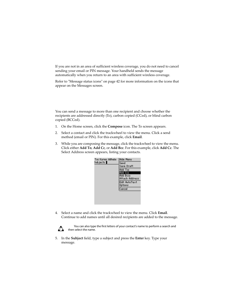 To send a message to several contacts at one time | Blackberry 6210 User Manual | Page 46 / 311