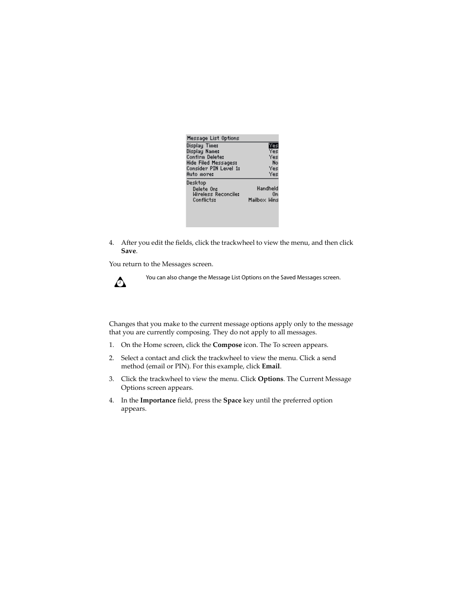 To set current message options | Blackberry 6210 User Manual | Page 50 / 311