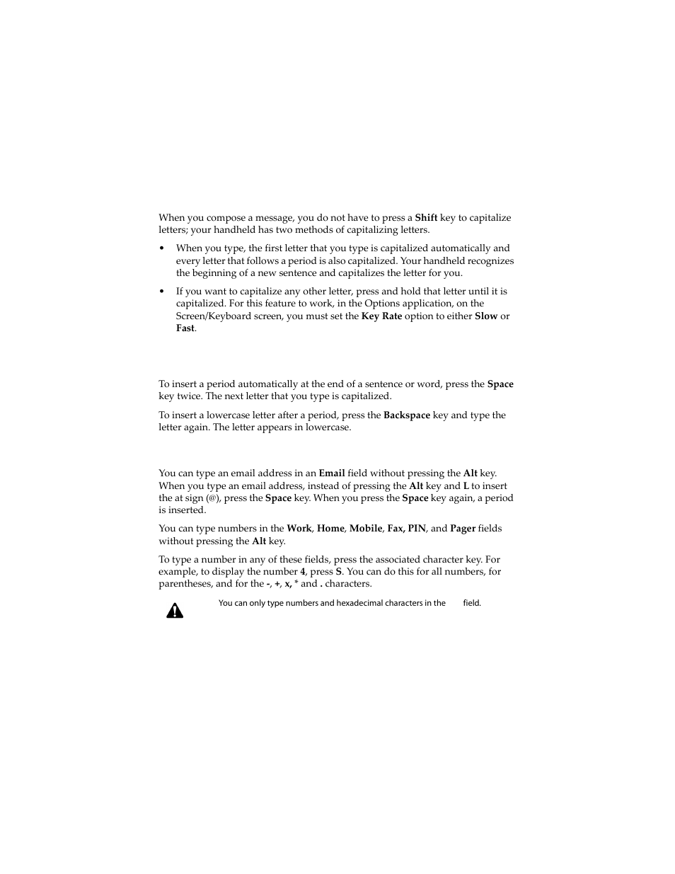 Automatic capitalization, Automatic punctuation | Blackberry 6210 User Manual | Page 53 / 311