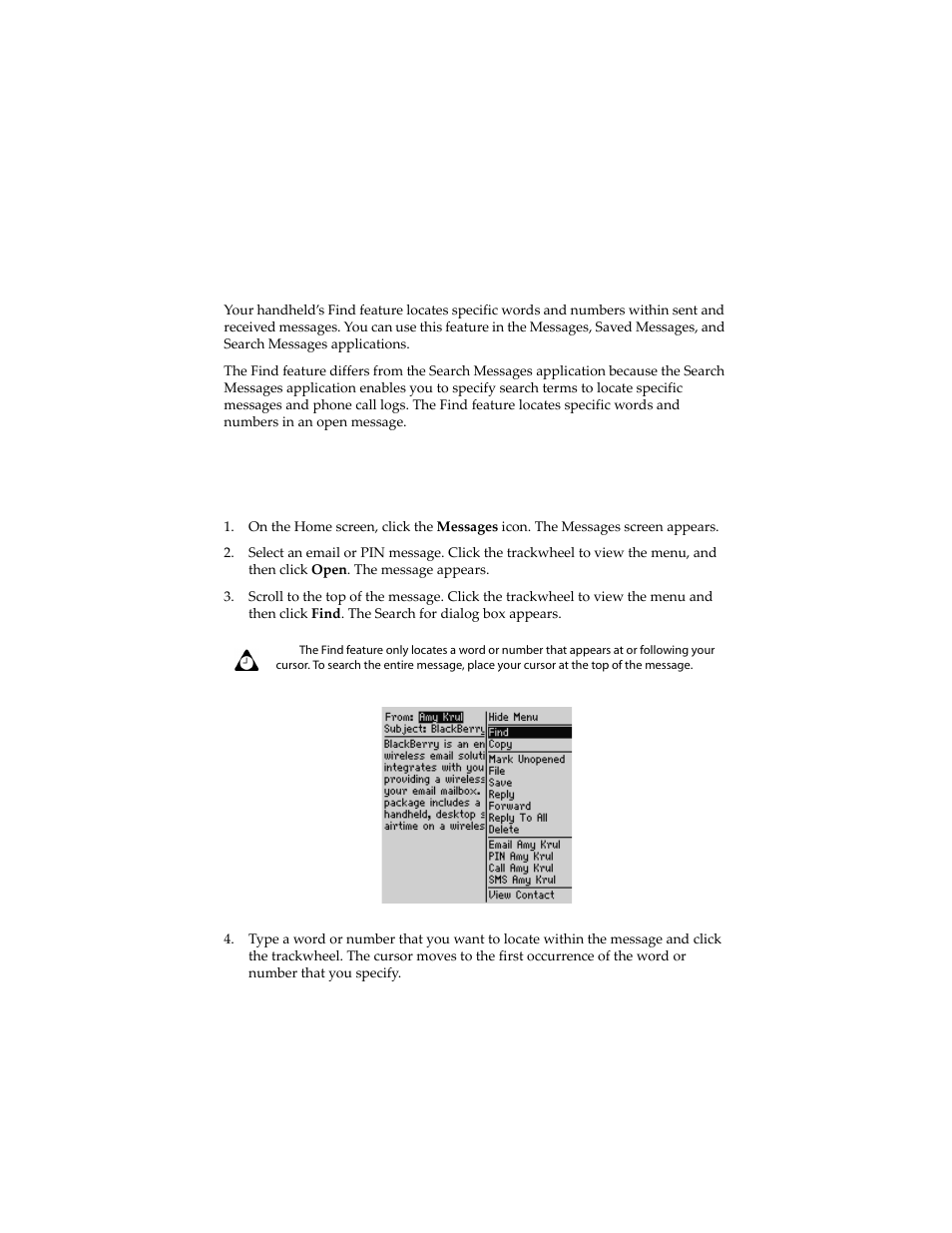 Using the find feature | Blackberry 6210 User Manual | Page 60 / 311