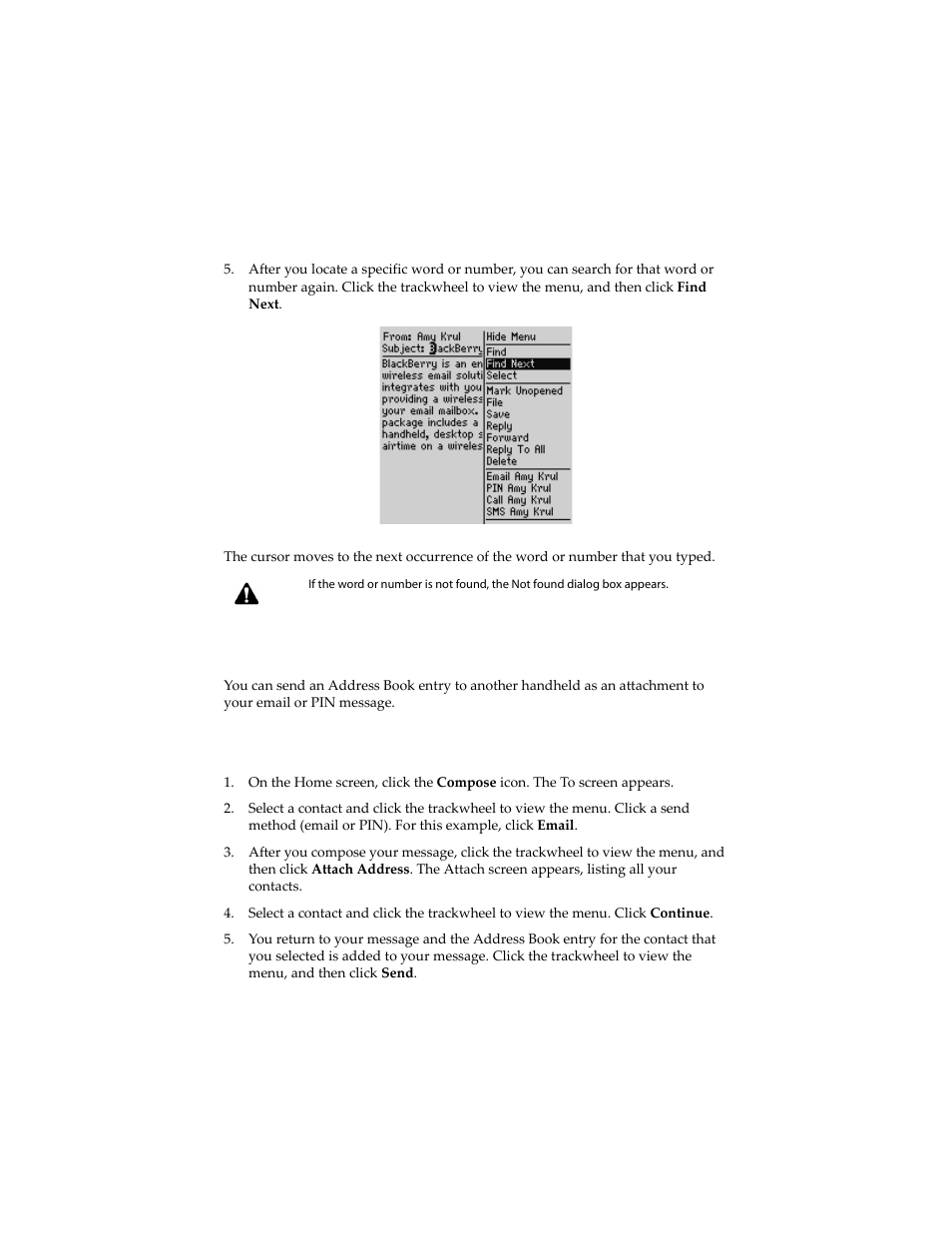 Adding attachments to messages, To attach address book entries | Blackberry 6210 User Manual | Page 61 / 311