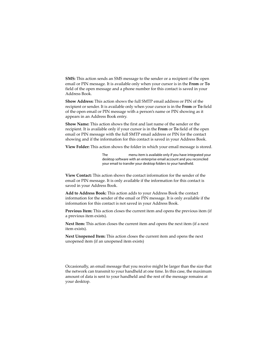 Receiving long email messages | Blackberry 6210 User Manual | Page 66 / 311