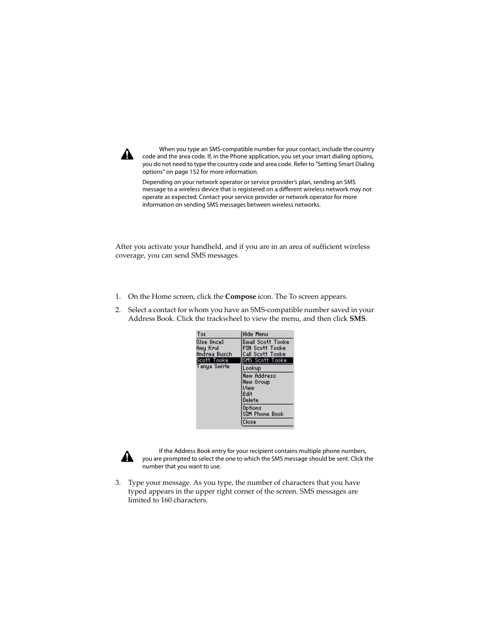 Sending sms messages, To send an sms message, Sending an sms message | Blackberry 6210 User Manual | Page 75 / 311