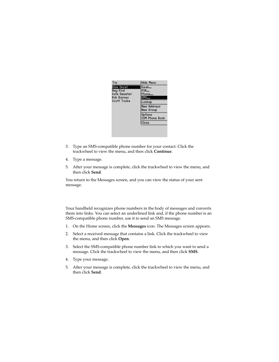 To send messages using links | Blackberry 6210 User Manual | Page 77 / 311